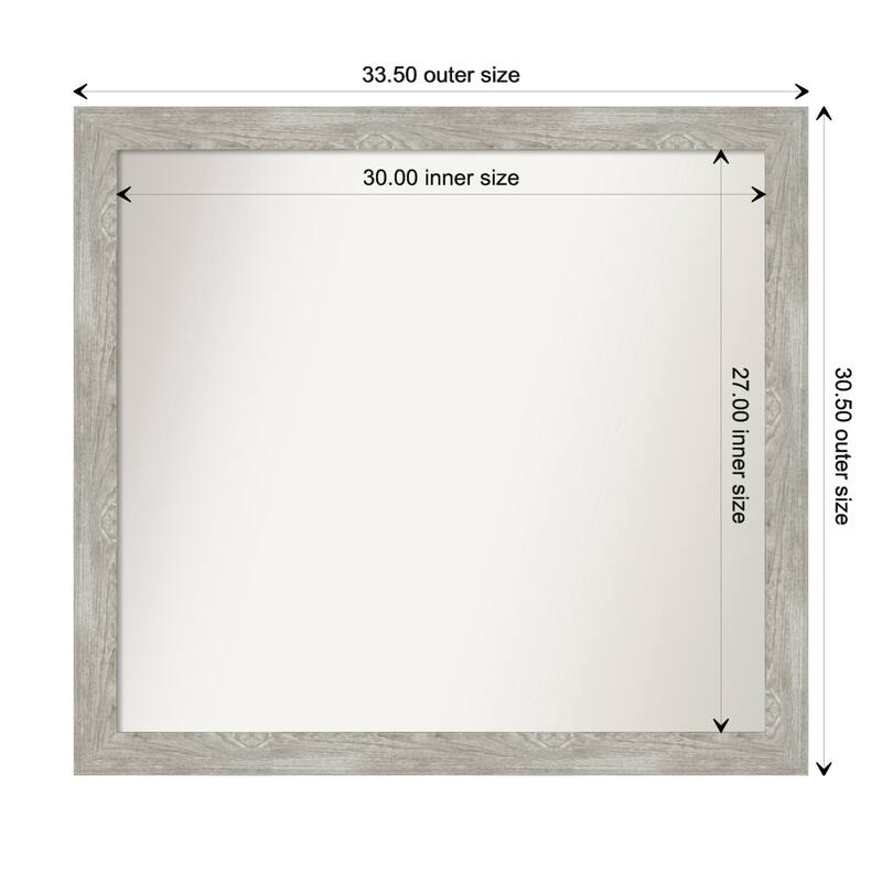 Dove Greywash Narrow Framed Non-Beveled Custom Wall Mirror, Bathroom Vanity Mirror - Outer Size: 33.5 x 30.5
