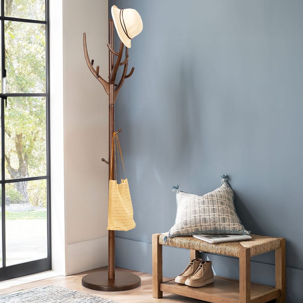 Adjustable Freestanding Coat Rack, Rubberwood Coat Tree Stand - 16.54"Dia. x 71.65"H