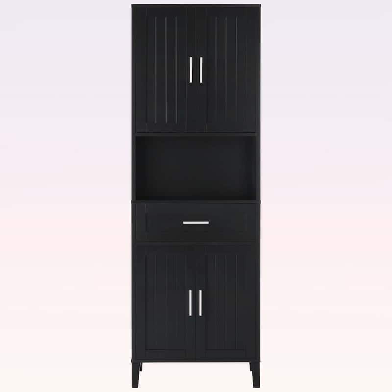 Tall Bathroom Cabinet with Drawer,Cabinets,Soft-Close Doors,Adjustable Shelves,Open Storage for Versatile Use