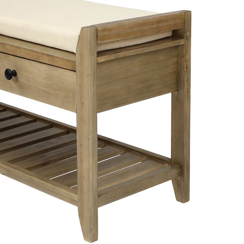 Storage Bench with Cushioned Seat and Drawers