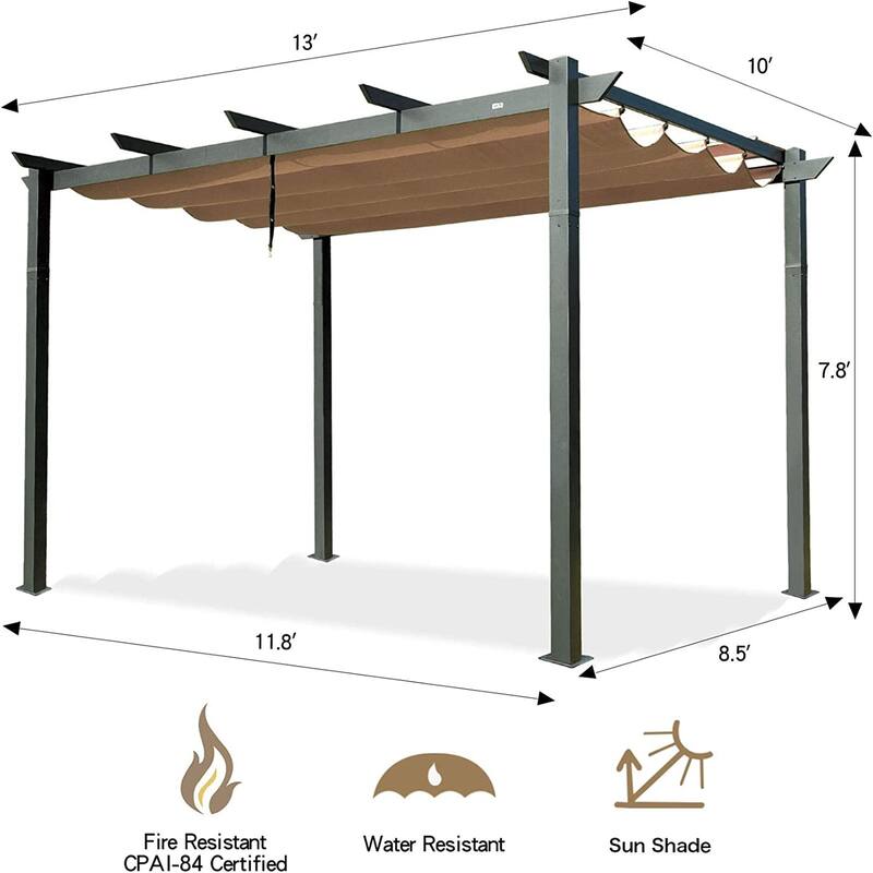 Retractable Aluminum Pergola with Sun Shade, Weather-Resistant Canopy for Outdoor Spaces