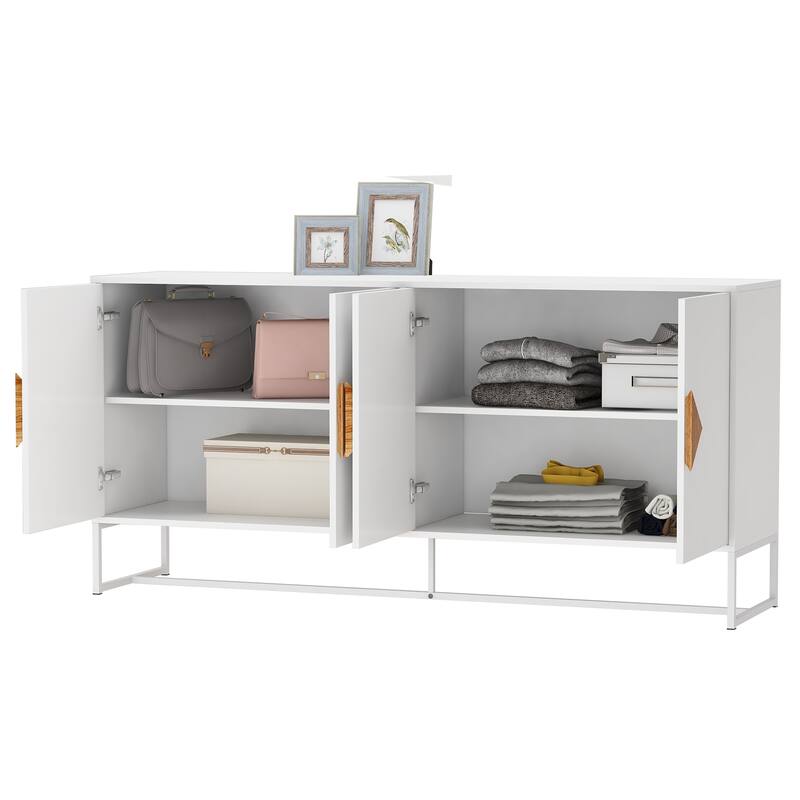 Solid Wood Square Shape Handle Deisign Sideboard with Doors