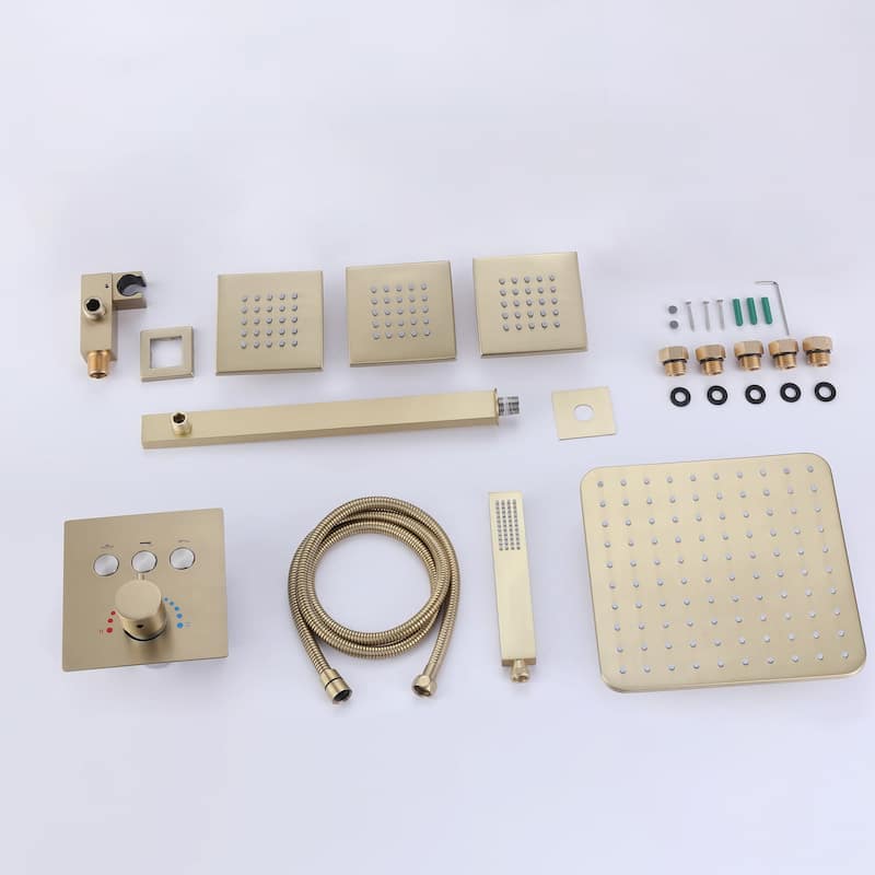 Thermostatic Shower System With Rough-in Valve Bathroom Shower Faucet With Hand Shower And Body Jet Rain 10 Inch Shower Head Set