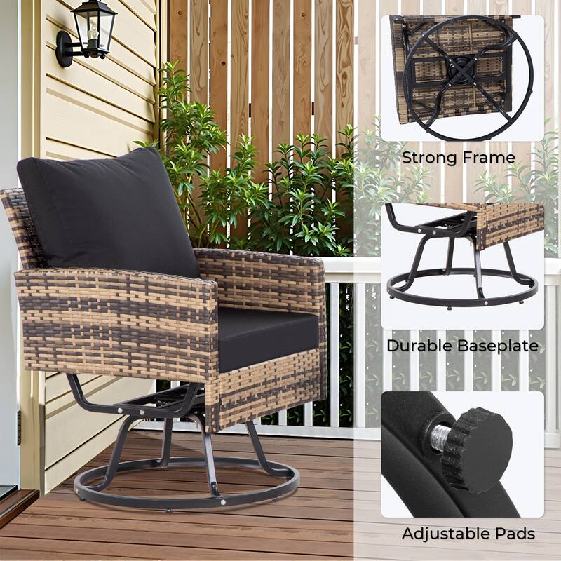 3-Piece Wicker Patio Furniture Set Rattan Swivel Chairs with Coffee Table