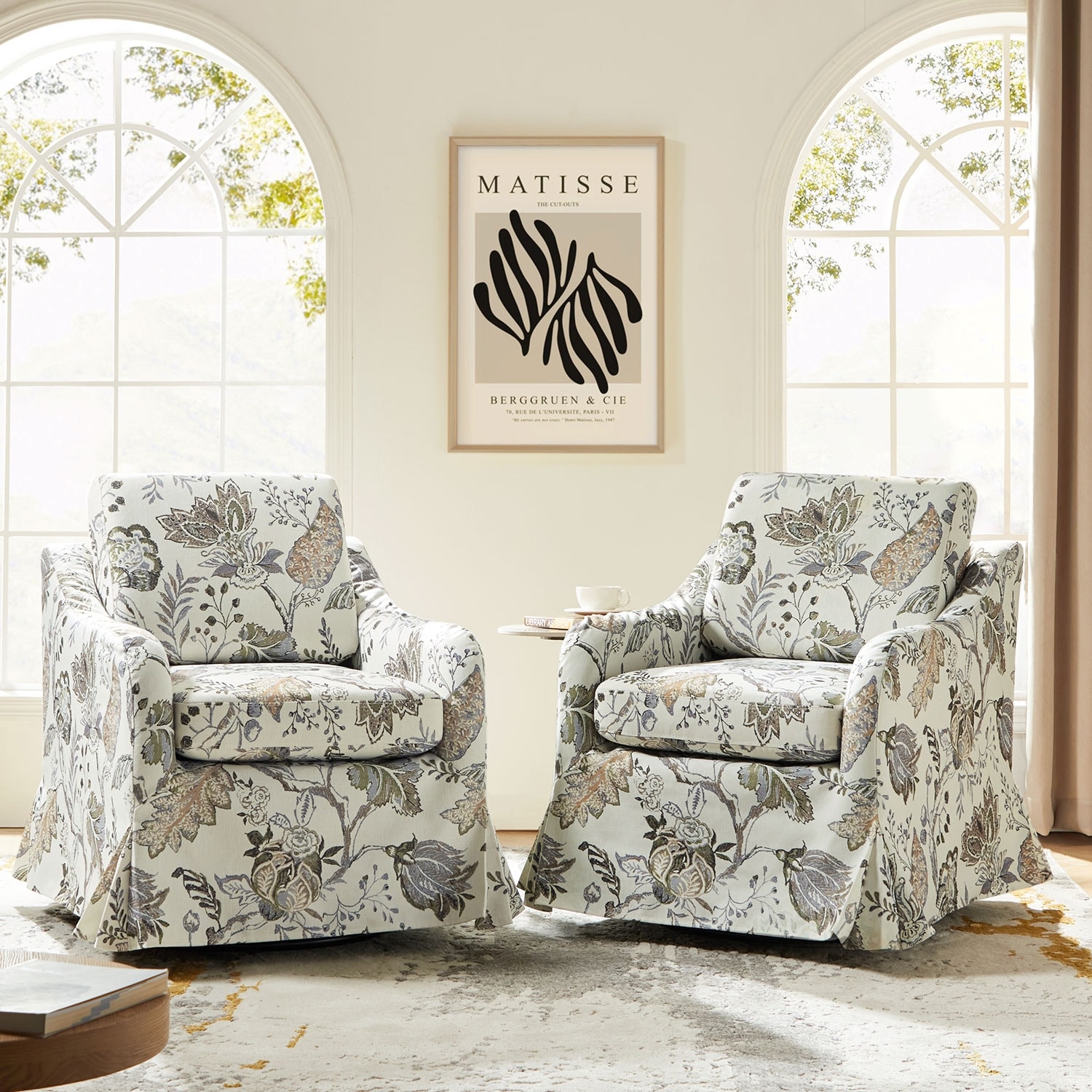 Alois Floral Slipcover Swivel Accent Chair with Removable Cushion Set of 2 by HULALA HOME On Sale Bed Bath Beyond 39946738