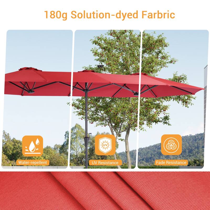 LIVOOSUN 13 x 7.2ft Large LED Double-Sided Rectangular Outdoor Patio Market Umbrella with Crank, Solar Panel, Navy Blue