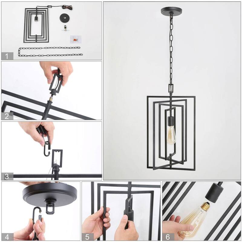 Modern Farmhouse Metal Kitchen Island Pendant 12-inch Gold Black Adjustable Lantern Light
