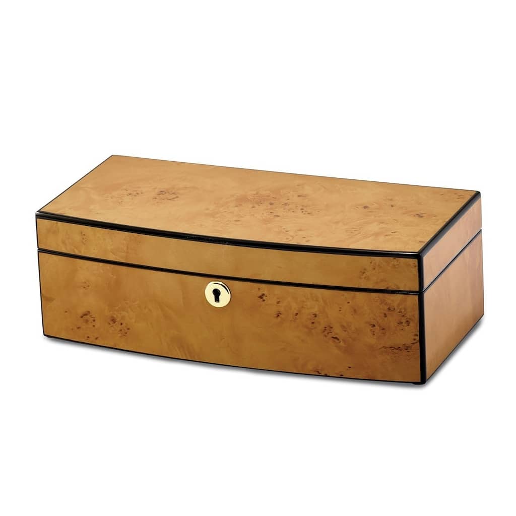 Curata Luxury Giftware High Gloss Finish Burlwood Veneer with Lift Tray Locking Wooden Jewelry Box