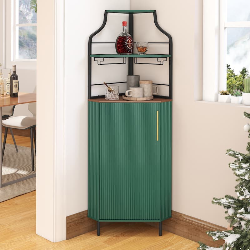 59.05" Tall Corner Bar Storage Cabinet with Wine Rack & Lights