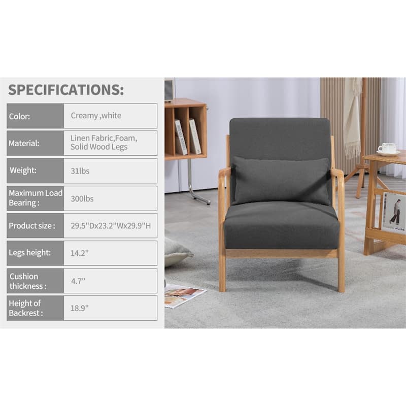Modern Leisure Chair with Solid Wood Armrest and Feet