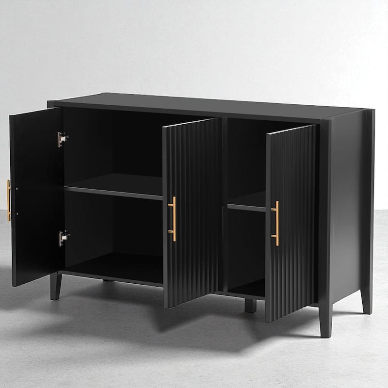 48'' Modern Sideboard Cabinet with Vertical Pattern, 3 Doors, Pine Legs, and Metal Handles for Entryway or Study