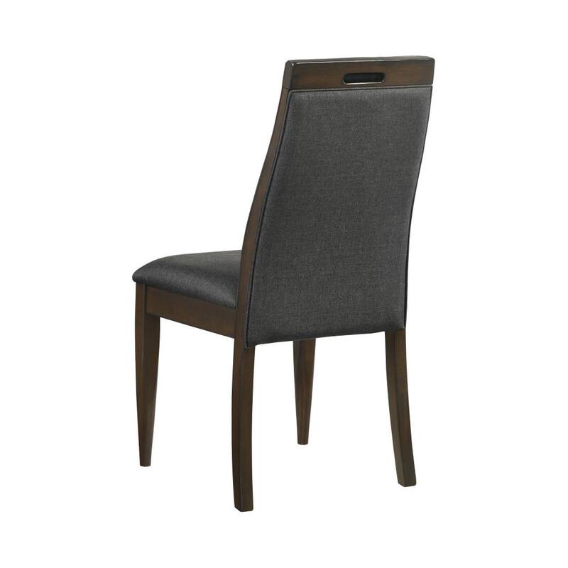 Set of 2 Grey Fabric Upholstered Dining Chairs, Dark Walnut