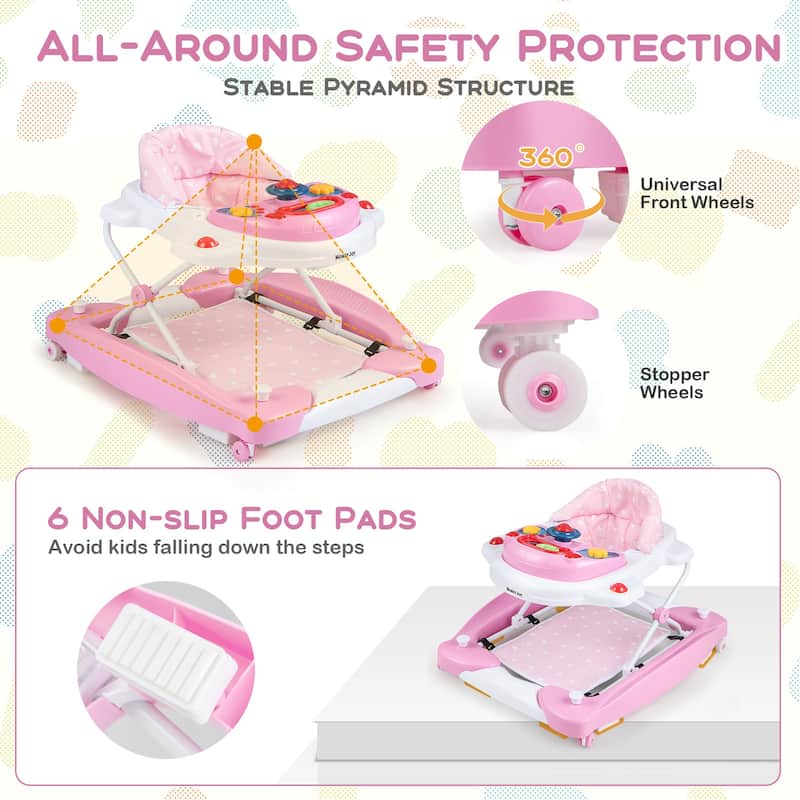 6 in 1 Foldable Baby Walker with Adjustable Height - 28" L x 24" W x 19.5" H