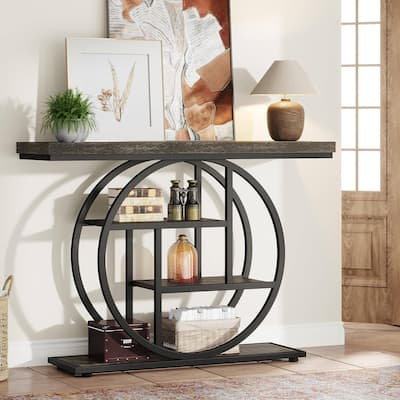 41 Inch Modern Entryway Console Table with Metal Frame and Wood Shelves for Living Room or Hallway - 11.81"D x 41.34"W x 31.5"H