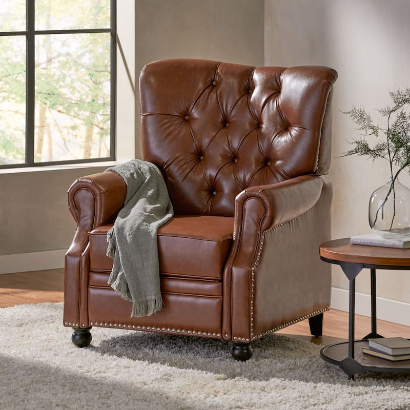Faux Leather Recliner, Mid-Century Single Reclining Chair with Adjustable Footrest Tufted Upholstered Sofa Chair for Living Room