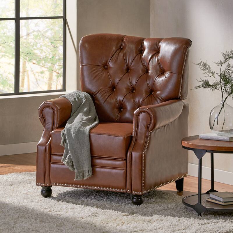 Roomfitters Recliner Chair with Button Tufting and Nailhead Trim, Push-Back Lounge Accent Chair