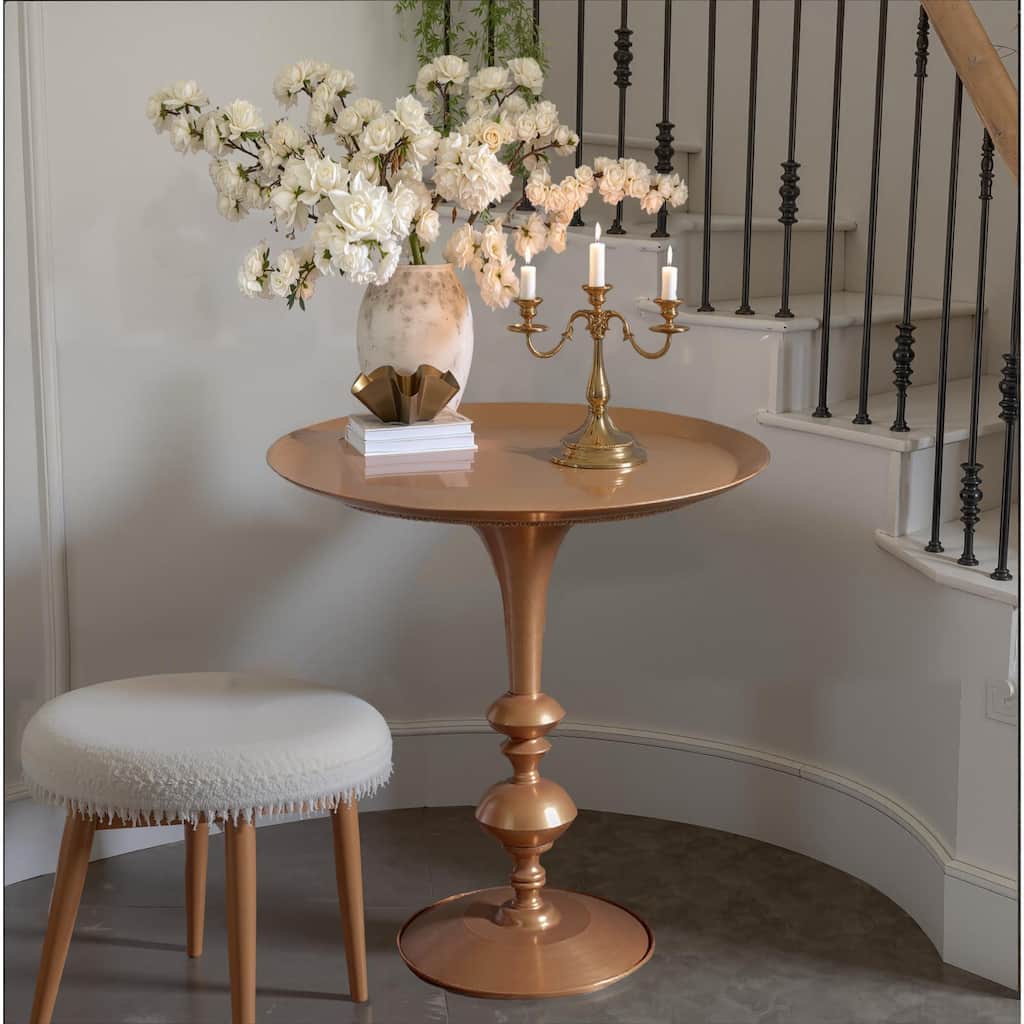 Roomfitters 29.3 Inch Tall Round Metal End Table with Tray Top, Pedestal Accent Side Table for Living Room Bedroom, Gold
