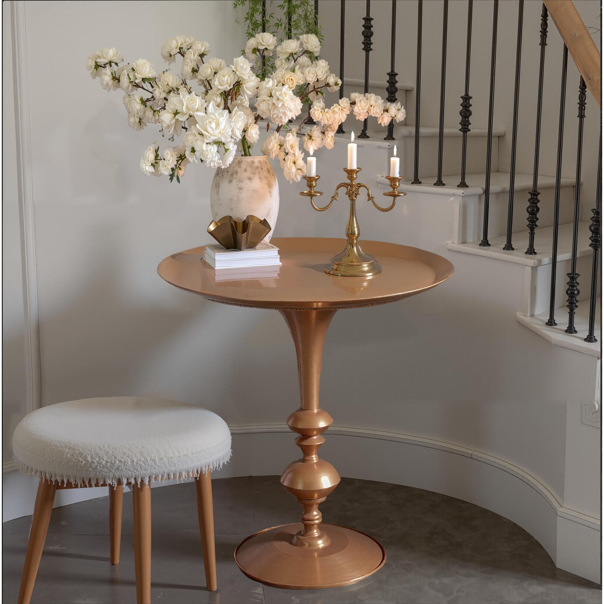 Roomfitters 29.3 Inch Tall Round Metal End Table with Tray Top, Pedestal Accent Side Table for Living Room Bedroom, Gold