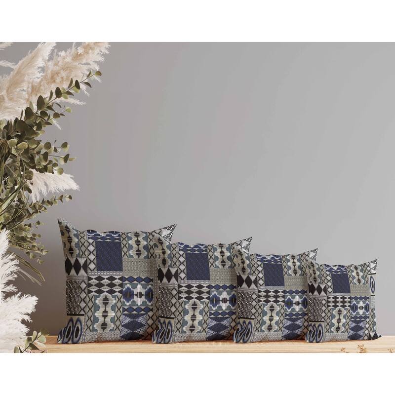 Patched Perfection Indoor/Outdoor Reversible Throw Pillow Grey and Blue
