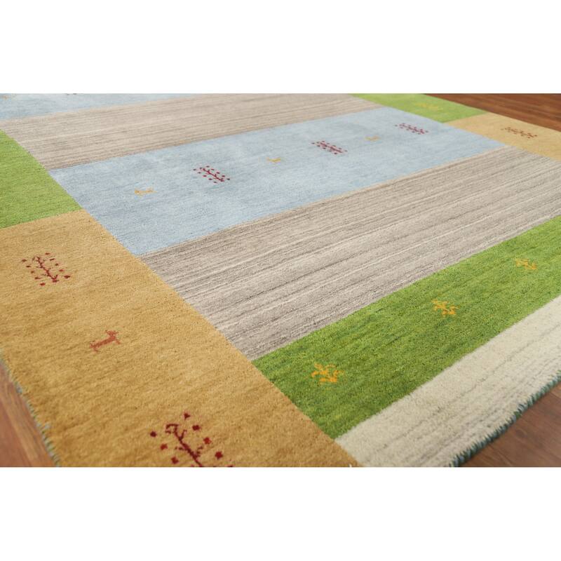 Hand Knotted Oriental 100% Wool Carpet Tribal Animal Pictorial Multi-Colored Gabbeh Area Rug - 9' 10'' X 6' 5''