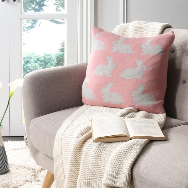 SAFAVIEH Bunny Hop Knit Cotton Pink/ Grey 20-inch Decorative Pillow ...
