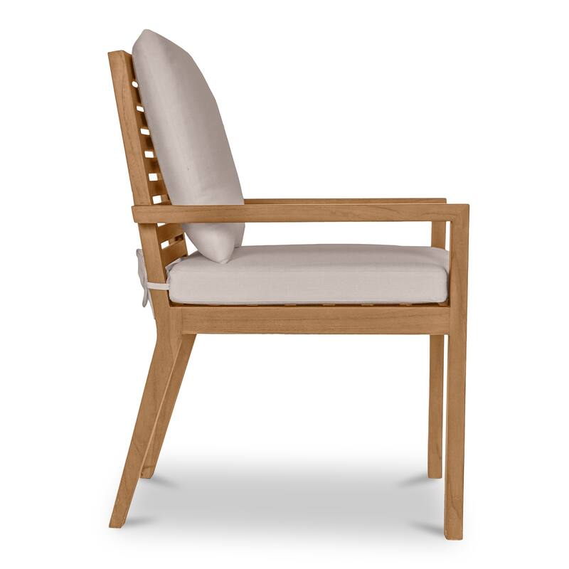 NADAAL STUDIOS Virelith Outdoor Dining Chair, Slatted Back, Solid Teak, Quick Dry Foam, White