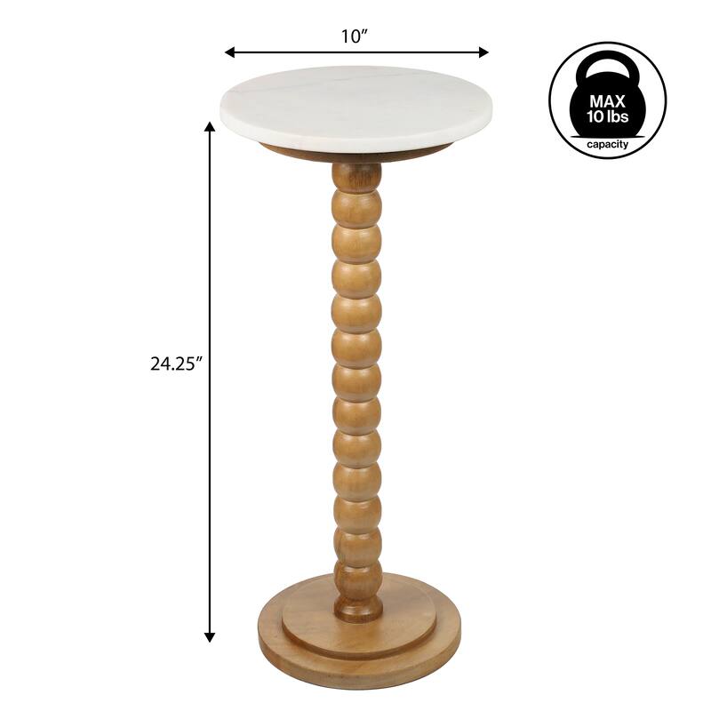 Monroe 24.25″ Farmhouse Spindle Wood Drink & End Table w/ White Marble Top, By JONATHAN Y