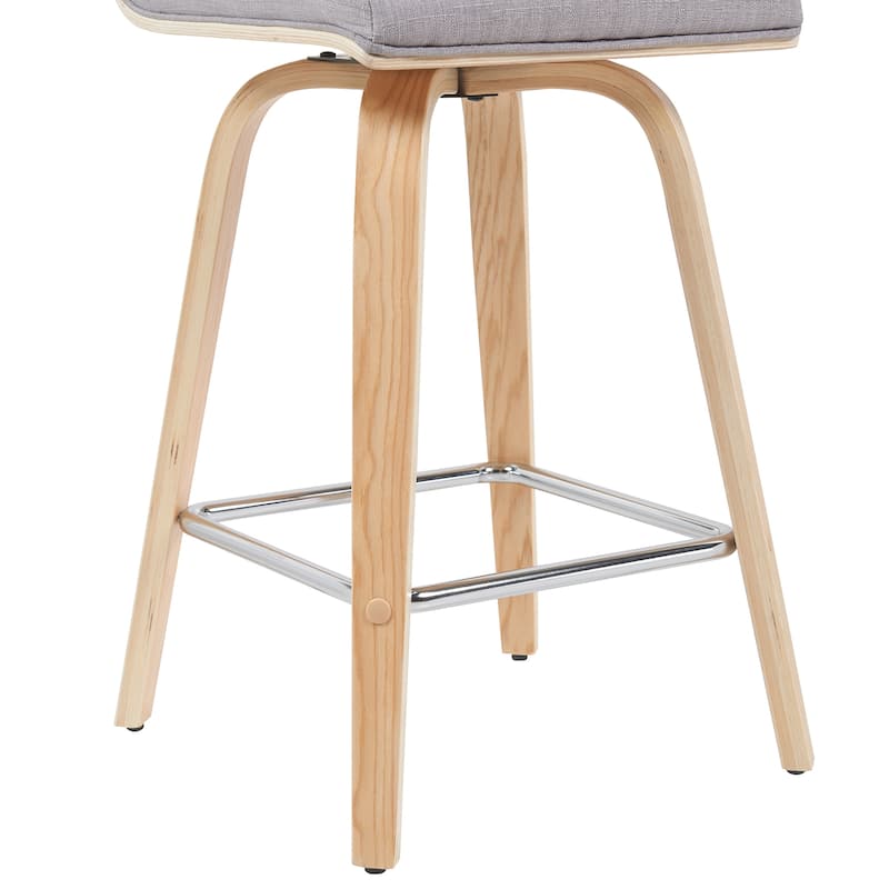Skara Mid-Century Swivel Counter Stool, Upholstered Counter Height Chair with Bentwood Legs