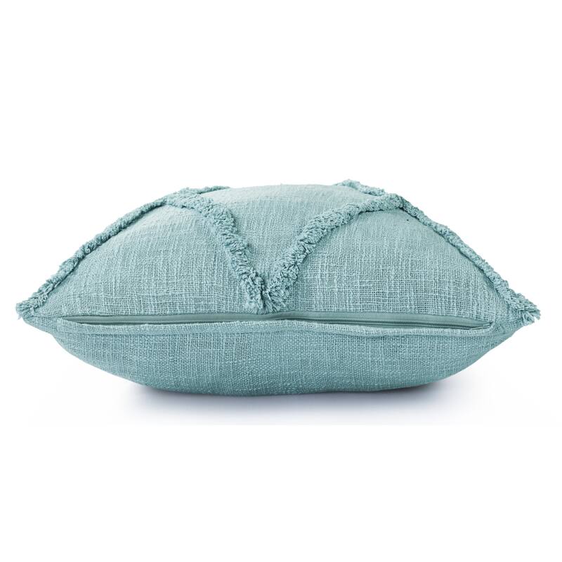 Heartham Solid Canal Blue Textured Cotton Throw Pillow by Sevita
