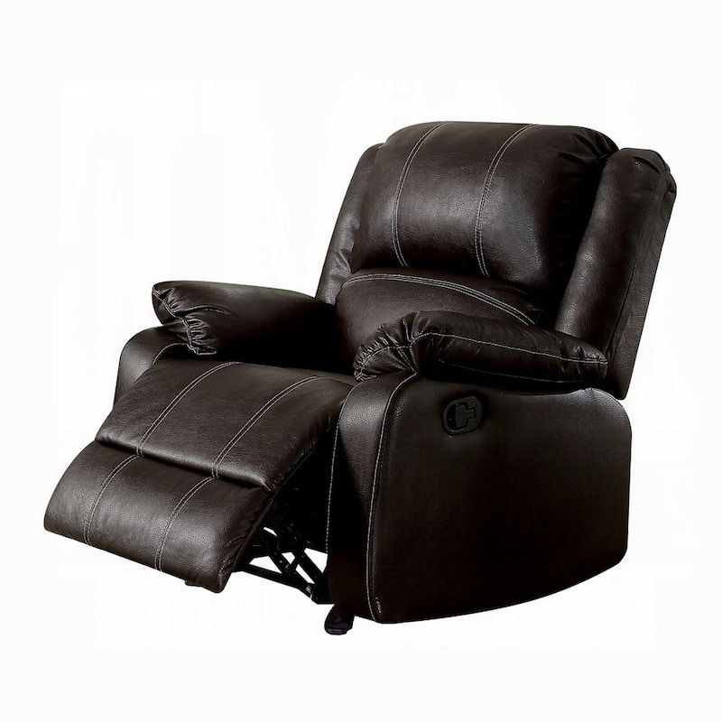 Zuru Motion Manual Rocker Recliner Chair, Plush Brown Faux Leather