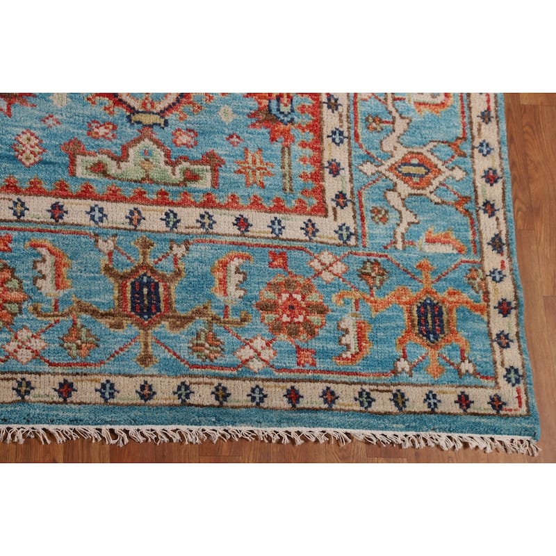 All-Over Blue Oushak Oriental Area Rug Handmade Floral Wool Carpet - 9'1"x 11'11"