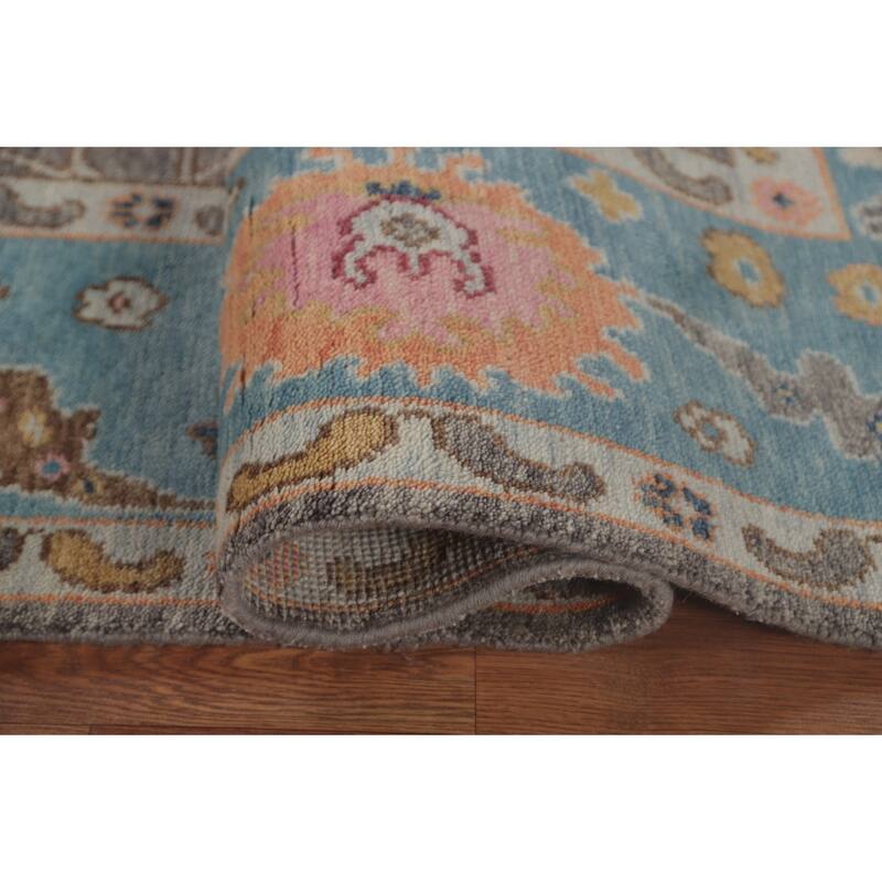 Gray Floral Oushak Area Rug Hand-Knotted Wool Carpet - 8'8"x 11'10"