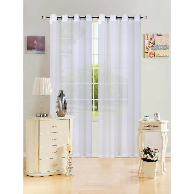 Leah Solid Sheer Curtain Single Panel, Grommet Top, Light Filtering 55"x84" - 55x84 - White