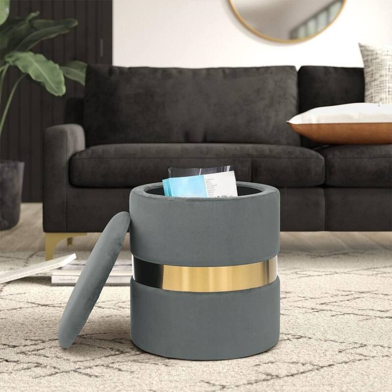 Round Velvet Storage Ottoman Set of 2