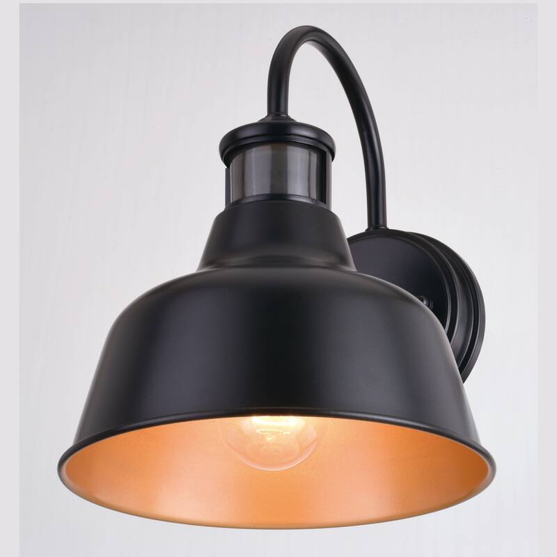 Cody Dark Bronze Motion Sensor Dusk to Dawn Outdoor Wall Light Farmhouse Metal Shade - 9.25-in W x 11.25-in H x 10.5-in D