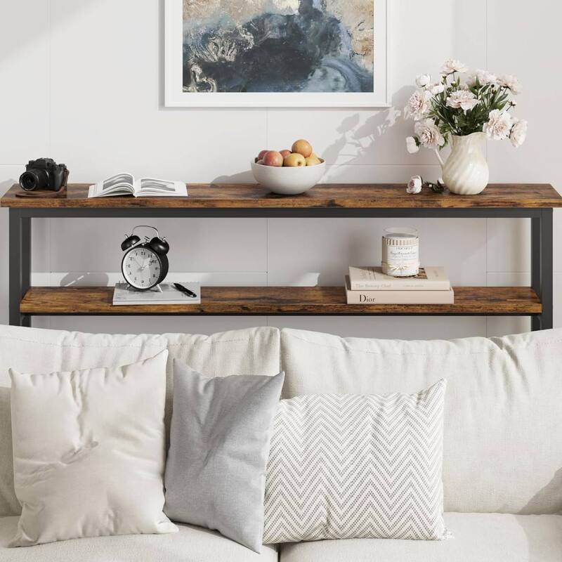 2 Tier Narrow Sofa Table with Adjustable Shelf