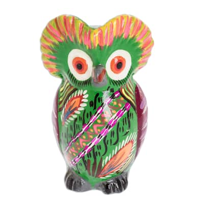 Novica Handmade Rainforest Owl Ceramic Sculpture