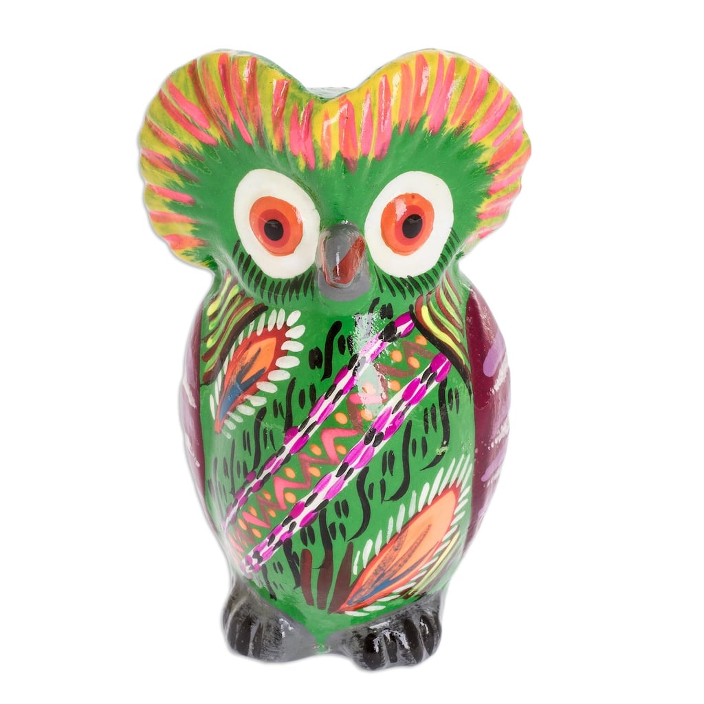 Novica Handmade Rainforest Owl Ceramic Sculpture