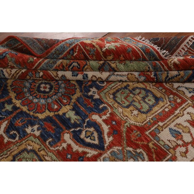 Orange & Ivory Heriz Serapi Indian Area Rug Hand-Knotted Wool Carpet - 8'9"x 11'10"