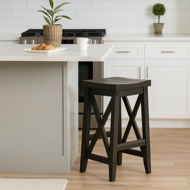 31 Inches Saddle Seat Wooden Barstool, Brown