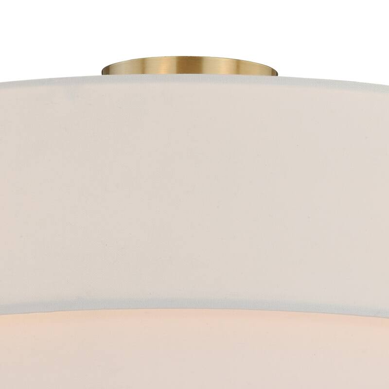 Burnaby White Linen Semi-flush Drum Ceiling Light