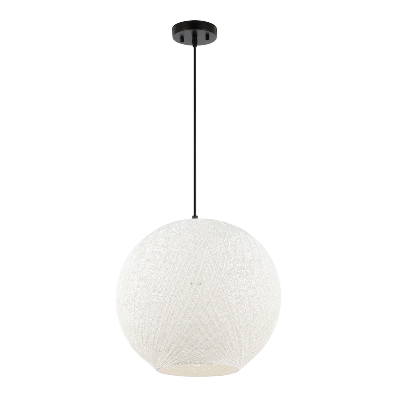 Louisa 1-Light Bohemian Minimalist Iron/Rope Woven Globe LED Pendant, White/Black by JONATHAN Y