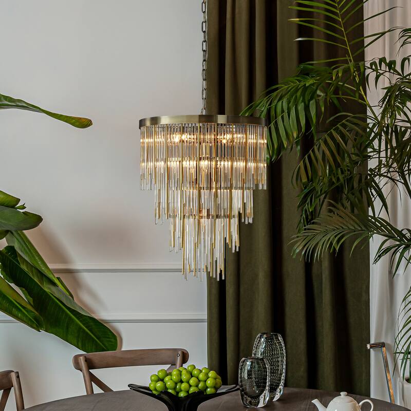 Modern Glam Antique Bronze Waterfall Chandelier Adjustable Ceiling Pendant for Bedroom, Dining Room or Foyer