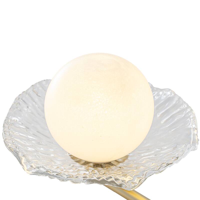 Gold Lotus Leaf Textured Glass Plate Wall Sconce Moon Globe Lampshade