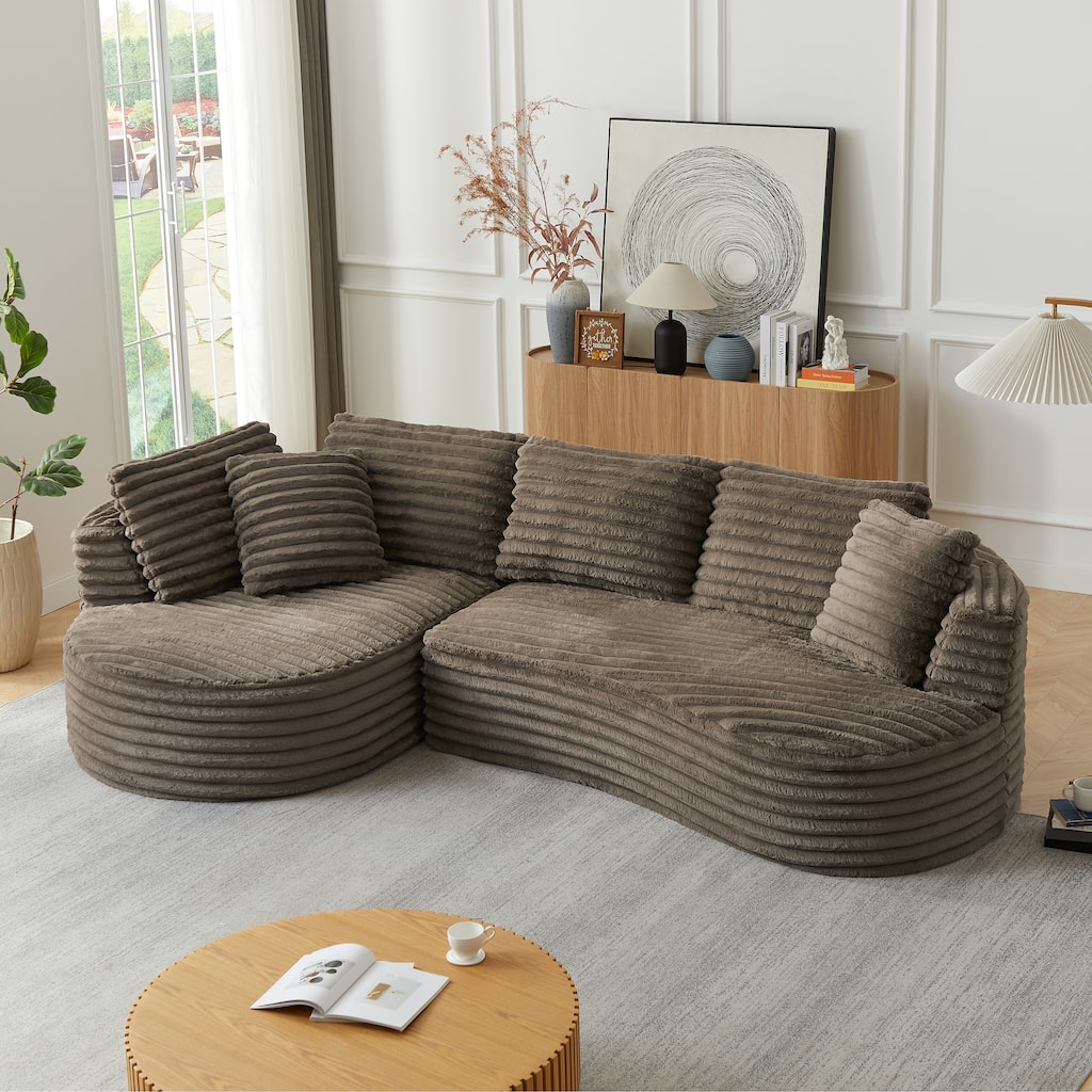 Modern Curved L-Shape Luxury Sectional Oversized Sofa: Minimalist Design, Comfy Sleeper Couch