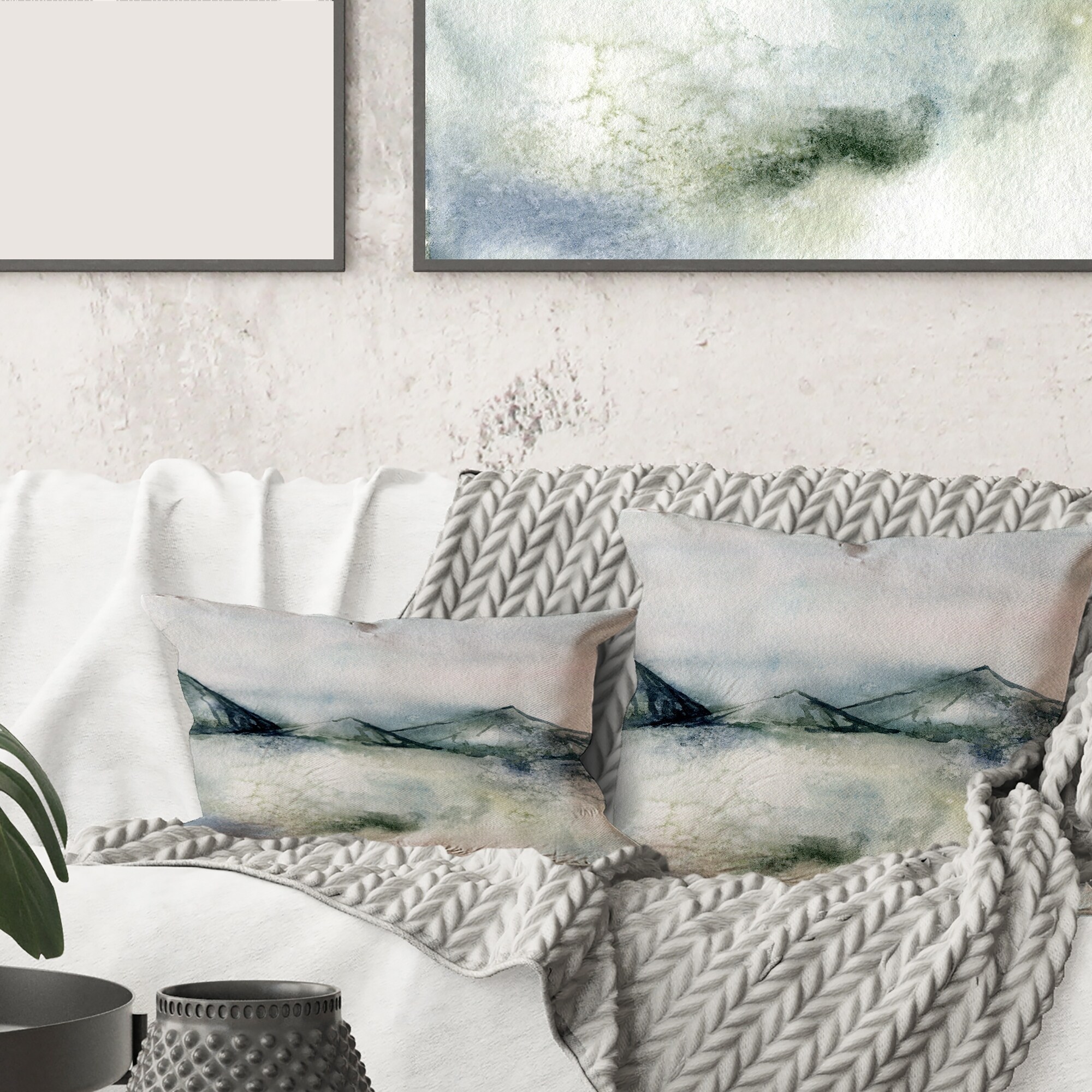 Designart 'Minimalistic Landscape Of Dark Blue Mountains' Modern Printed Throw  Pillow - Bed Bath & Beyond - 33964896