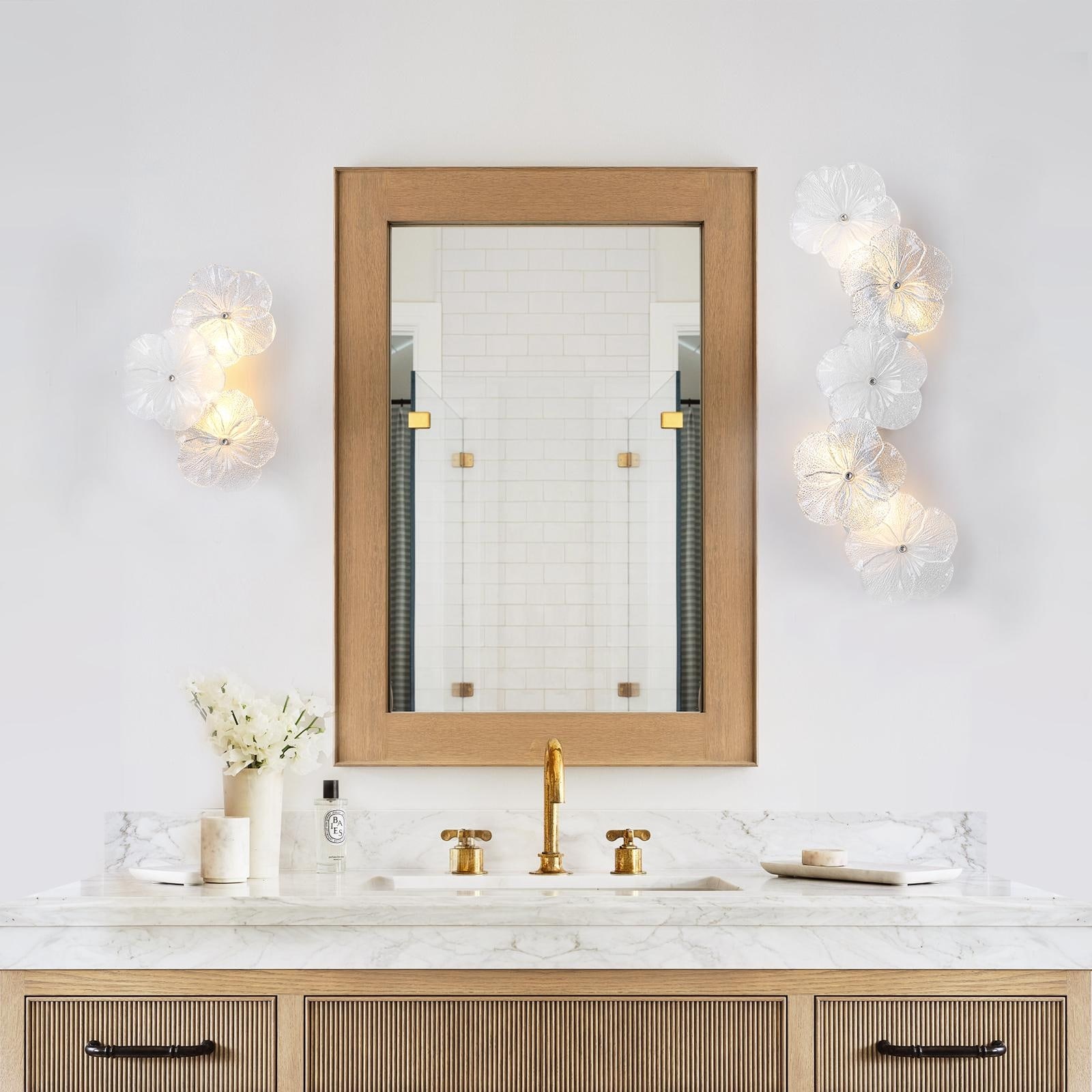 Modern Elegant Clear and Frosted Bubble Glass Flower Petal Wall Sconce