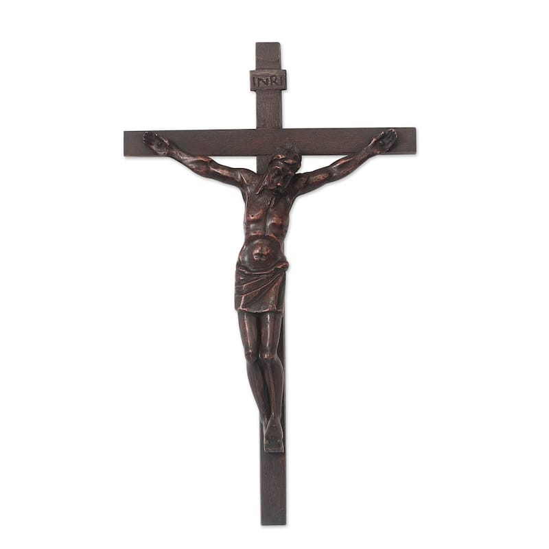 Handmade Christ on the Cross Mahogany wall sculpture (Ghana) - 47 x 29 x 10