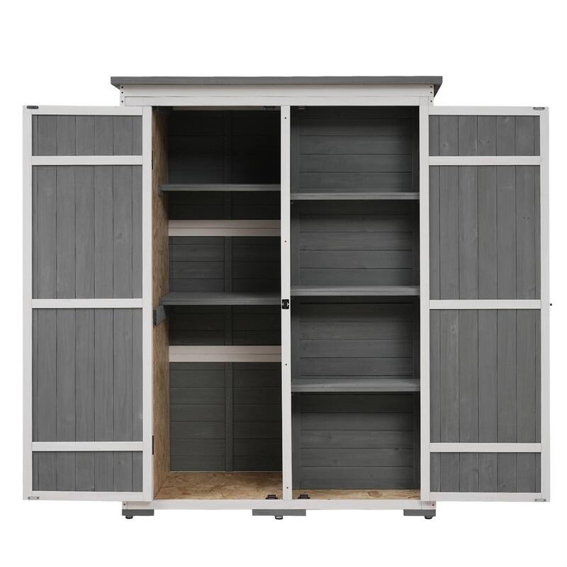 5.5ft x4.1ftWood Storage Shed with Waterproof Asphalt Roof and Four Lockable Doors
