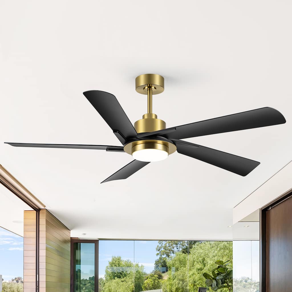 60 Inch Modern Black Ceiling Fan with LED Light and Remote, Quiet Reversible DC Motor, For Living Room Bedroom
